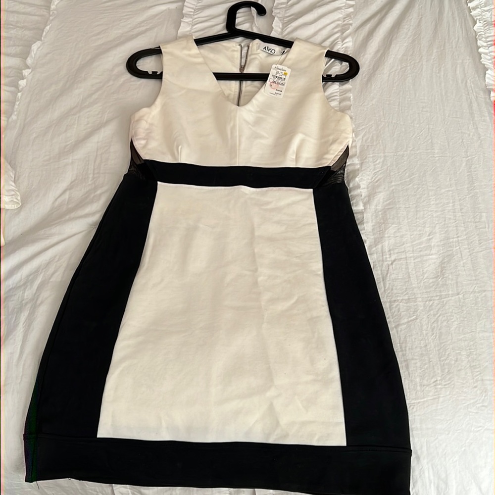 Aiko black and white mesh cut out dress